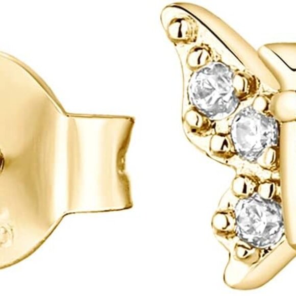 Yellow Gold Butterfly Stud Earrings with Cubic Zirconia for Women - Picture 3 of 5